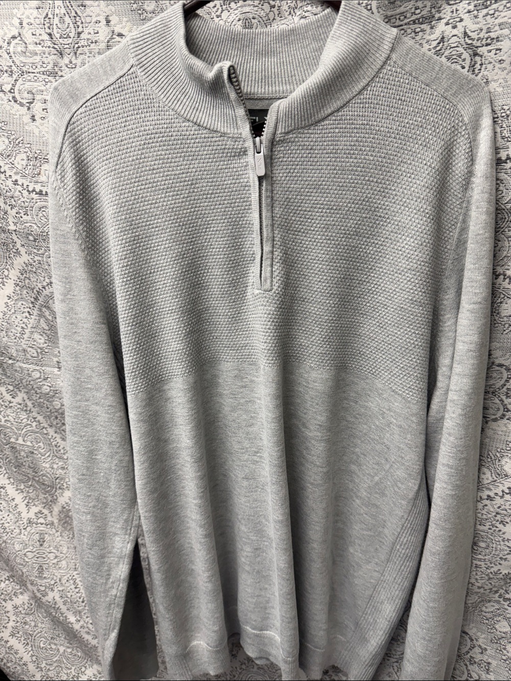 Men's FLX Light Gray Half-Zip Cotton Sweater - XL